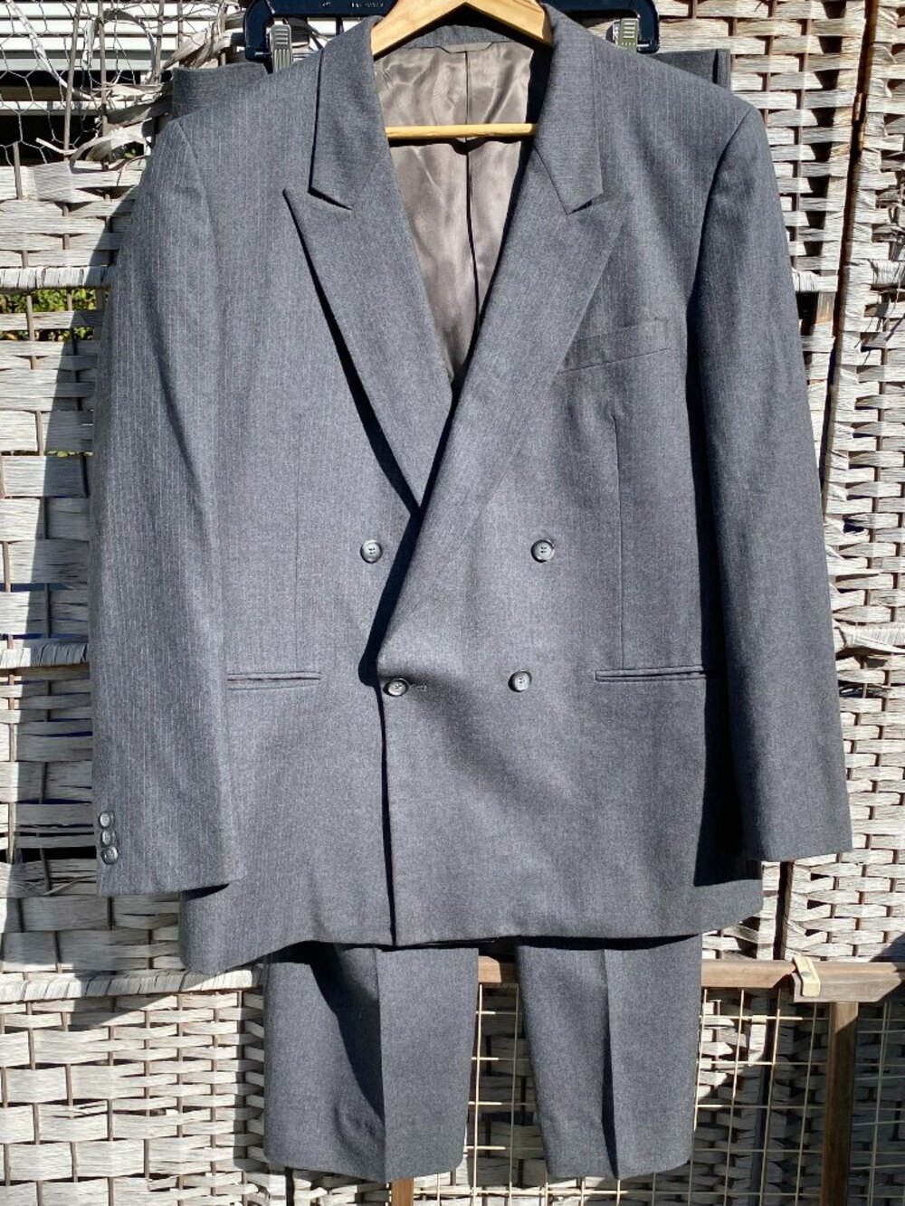 Vintage Custom Imperial Kauffmans Two Piece Suit Gray Double Breasted Peak Lapel